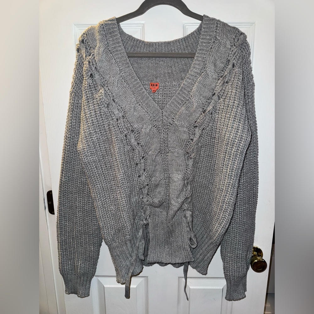 Gray Cable Knit Sweater Oversized
